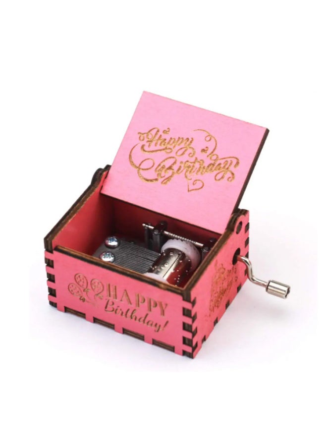 Happy Birthday Music Box Hand Wooden Music Box Mini Music Box Ornaments Creative Vintage Birthday Gift-Color:Pink Birthday Sr0011-Size:6.4x5.2x4.2cm