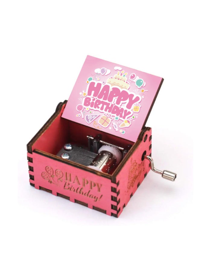 Happy Birthday Music Box Hand Wooden Music Box Mini Music Box Ornaments Creative Vintage Birthday Gift-Color:Pink Birthday Sr0011-Size:6.4x5.2x4.2cm