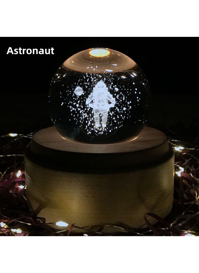 Creative Rotating Music Box Deer Birthday Eight-tone Box Crystal Ball Music Gift For Girls Valentine's Day Gift-Color:Astronaut-Dimensions:Bird's Poetry Rotating Style