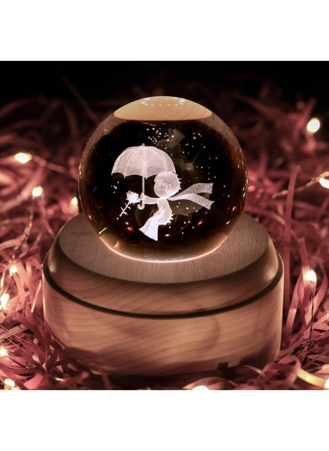 Creative Rotating Music Box Deer Birthday Eight-tone Box Crystal Ball Music Gift For Girls Valentine's Day Gift-Color:Astronaut-Dimensions:Bird's Poetry Rotating Style