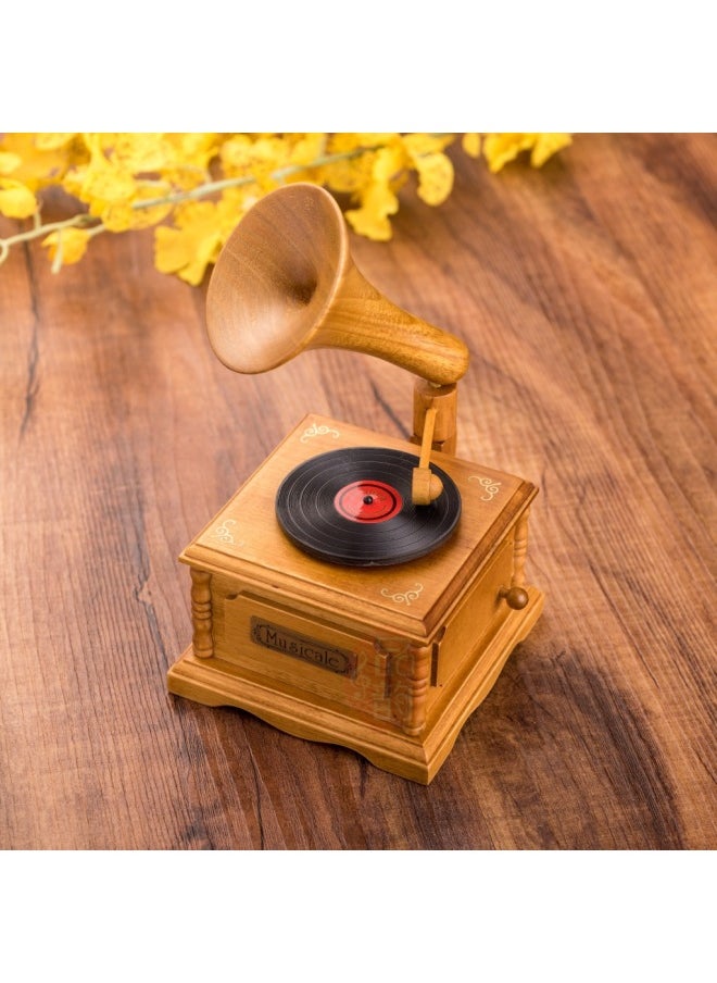 Wooden Simulation Phonograph Music Box Music Box Festival Wedding Gift Furniture Decoration Music Box-Dimensions:Track: Fairy Tales