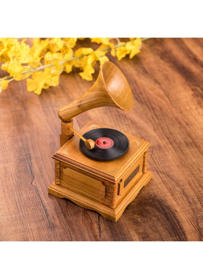 Wooden Simulation Phonograph Music Box Music Box Festival Wedding Gift Furniture Decoration Music Box-Dimensions:Track: Fairy Tales