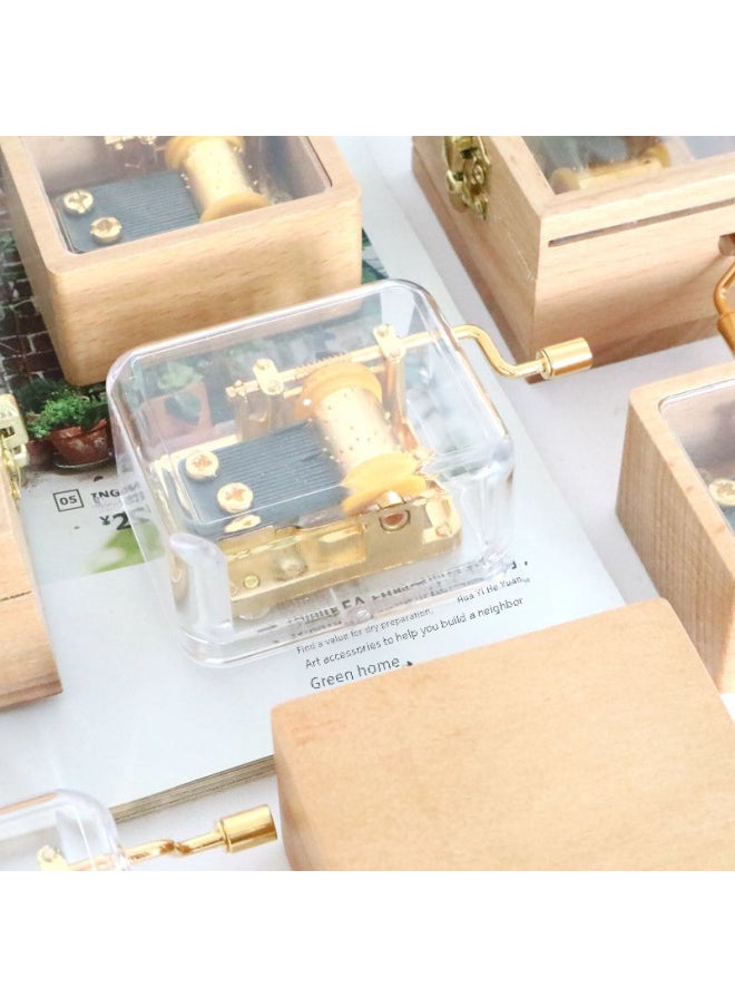Golden Core Transparent Music Box Hand-cranked Wooden Music Box Student Gift Creative Gift Birthday-Color:Beech Small Photo Frame Music Box-Dimensions:Little Star