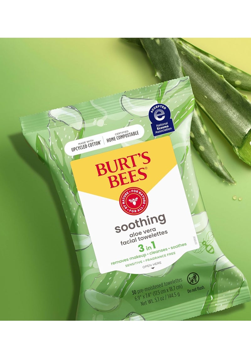 Burt's Bees Aloe Vera Face Wipes, for Sensitive Skin, Soothing Makeup Remover & Facial Cleansing Towelettes, 30 Ct. (3-Pack)