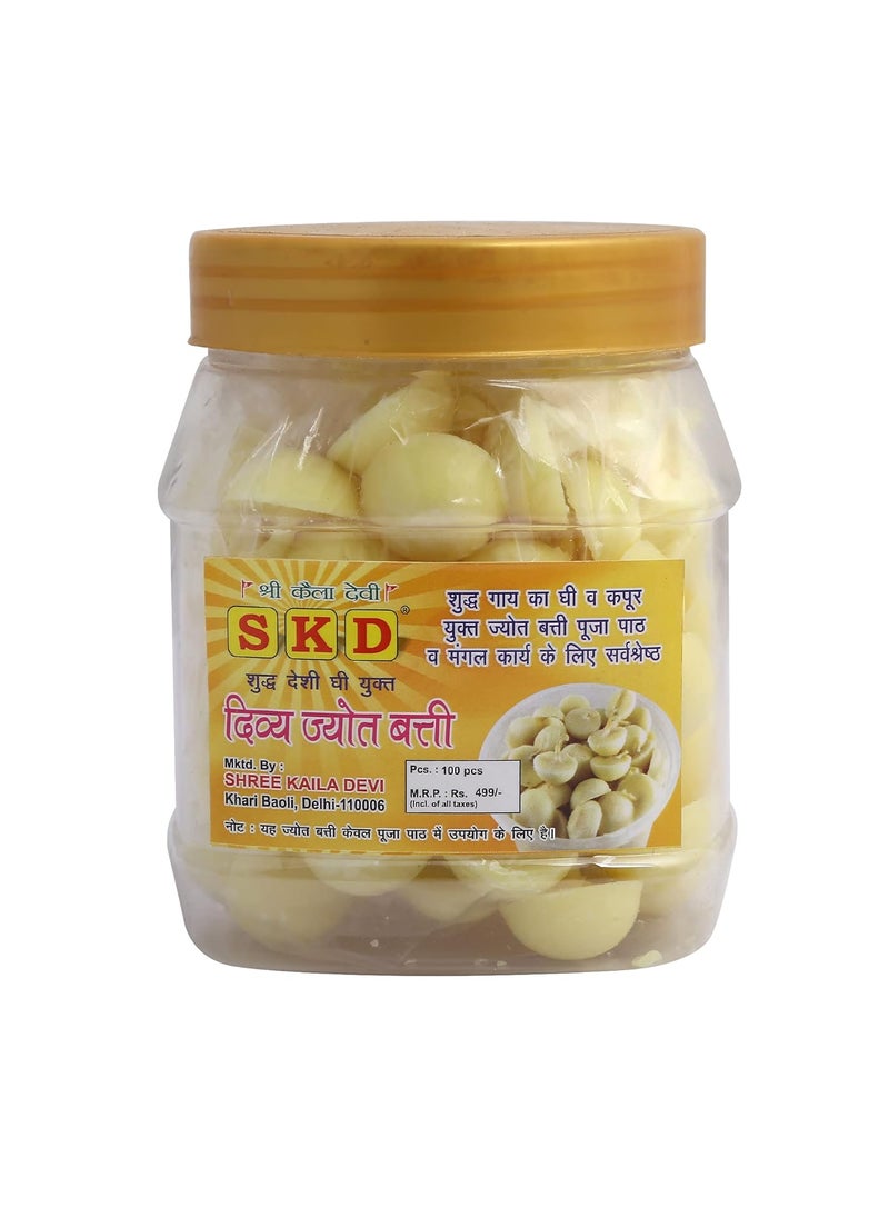 S K D Cow Ghee Diya Batti 100 Pieces 15min Burning Time Wax Free Cow ghee Diya batti Pack of 2