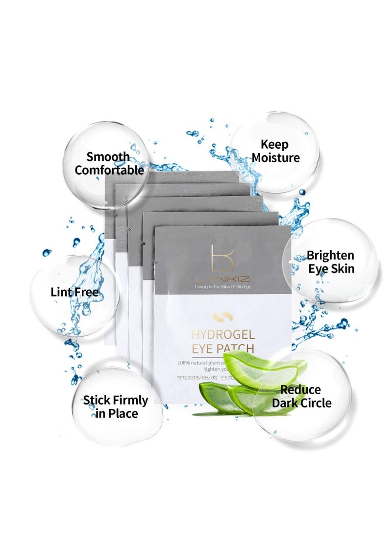 LANKIZ 100 Pairs Under Eye Gel Pads for Lash Extensions, 100% Natural Plant Extract, Collagen Hydrogel, Lint-Free, Moisturizing, Reduces Dark Circles and Eye Puffiness