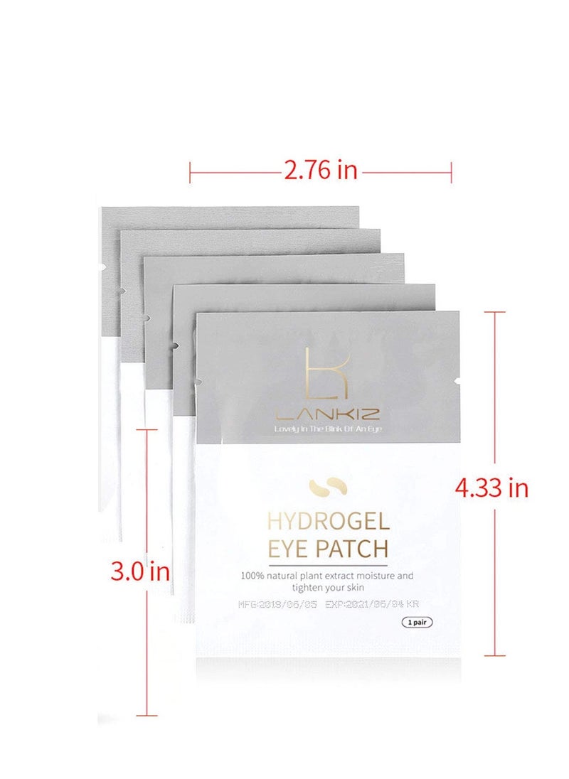 LANKIZ 100 Pairs Under Eye Gel Pads for Lash Extensions, 100% Natural Plant Extract, Collagen Hydrogel, Lint-Free, Moisturizing, Reduces Dark Circles and Eye Puffiness