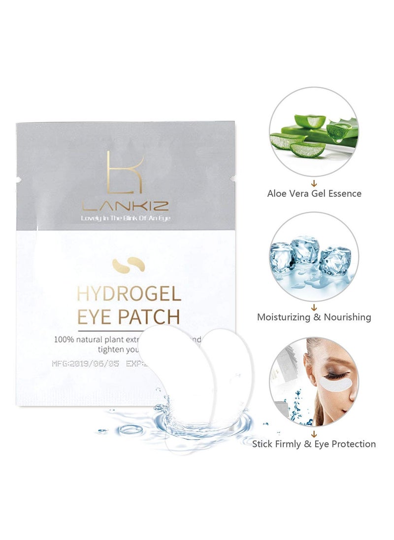 LANKIZ 100 Pairs Under Eye Gel Pads for Lash Extensions, 100% Natural Plant Extract, Collagen Hydrogel, Lint-Free, Moisturizing, Reduces Dark Circles and Eye Puffiness