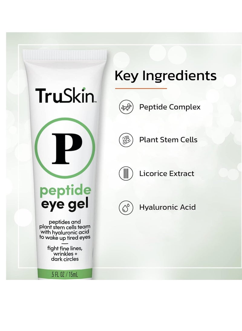 TruSkin Peptide Eye Gel – Improve Look of Dark Circles & Lines for Brighter-Looking Eye Area – Under Eye Care with Peptides, Plant Stem Cells, Hyaluronic Acid – Wake Up Tired Eyes, 0.5 fl oz
