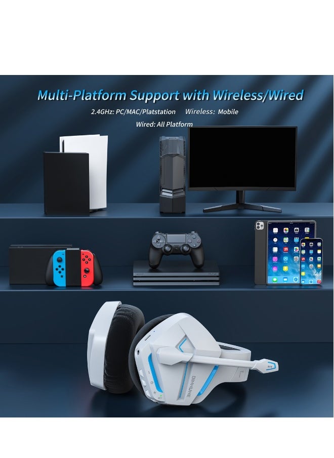Wireless Gaming Headset with Noise Cancelling Microphone for PC PS4 PS5, 2.4G Headset with Mic for Laptop Computer