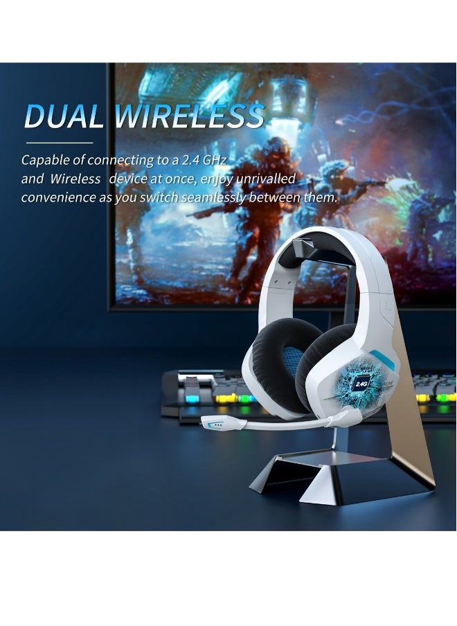 Wireless Gaming Headset with Noise Cancelling Microphone for PC PS4 PS5, 2.4G Headset with Mic for Laptop Computer