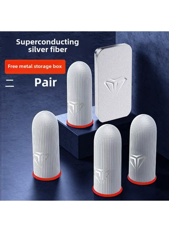 Shopee Explosions Luxury Posture Game Finger Sleeve Non-slip Gloves Hand Swim Sweat-proof Finger Sleeve Professional Finger Sleeve Wholesale-Product Color:S03 Red -2 Pairs (metal Storage Box)