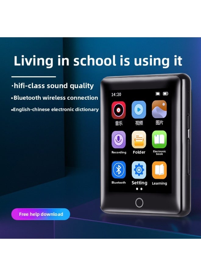 Ultra-thin Full Screen Mp3mp4 Walkman Student Version Bluetooth Portable Full Touch Screen Mp5 Music Player Mp6-Body Color:Black [2.8inch Full Screen Metal Model] With Bluetooth Dictionary 64gb-Memory Capacity:Official Standard Configuration
