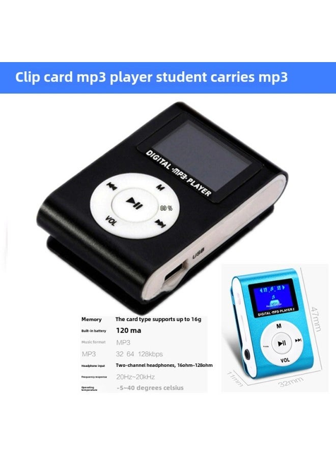 Clip Mp3 Player Metal Clip Mini Mp3 Student Walkman Gift Portable Mp3 Support TF Card-Body Color:Blue-Memory Capacity:8GB