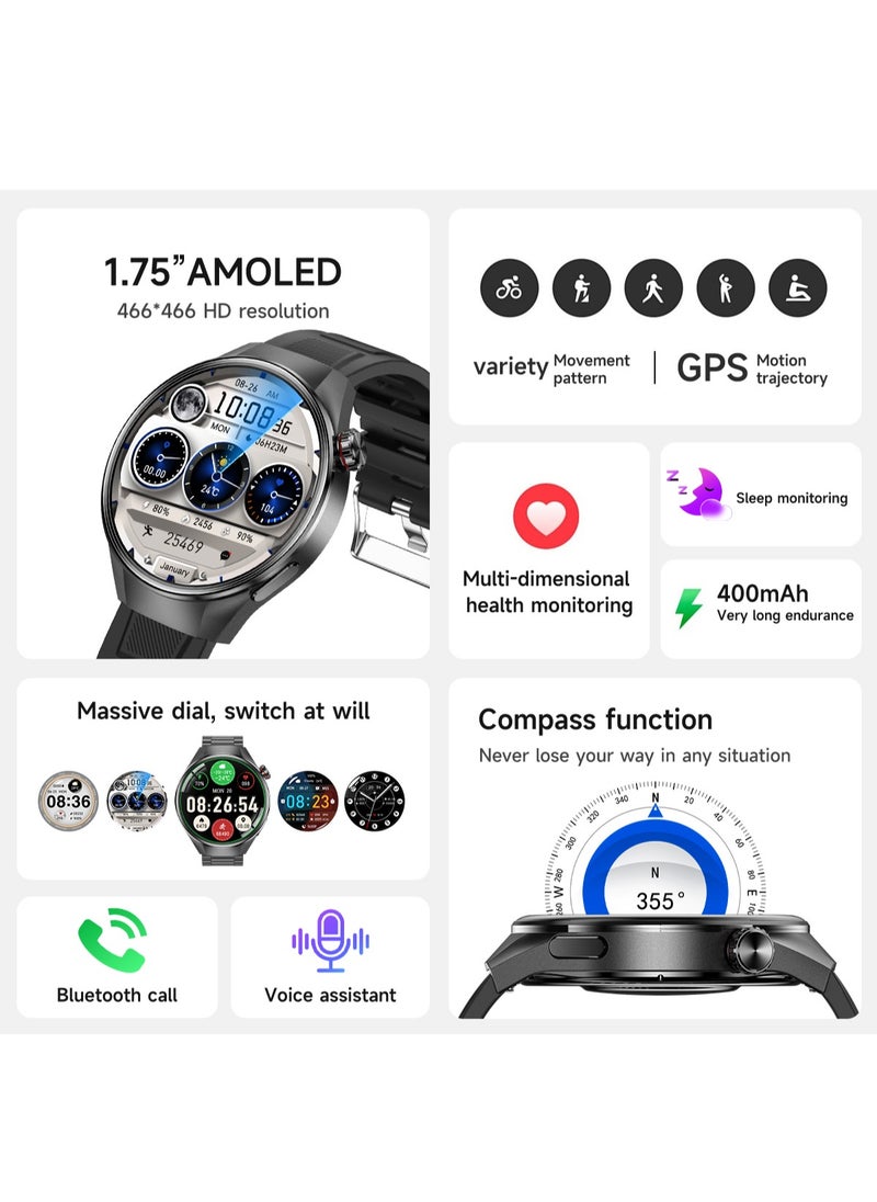 Men's Bluetooth Smartwatch, 1.75-Inch Full-Screen Touch, Bluetooth To Answer/Make Calls, Exercise And Sleep Monitoring, Message Notification Display, Universal Smart Bracelet For Android And IOS Systems, G5 Plus
