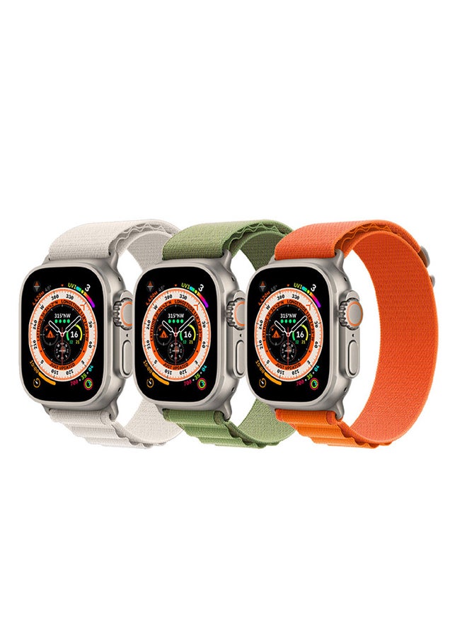 3Pack for Apple Watch Alpine Loop Band 49mm/45mm/44mm Nylon Woven Sport Strap Compatible with iWatch Series 8/Ultra/7/SE/6/5/4/3/2/7 White/Green/Orange