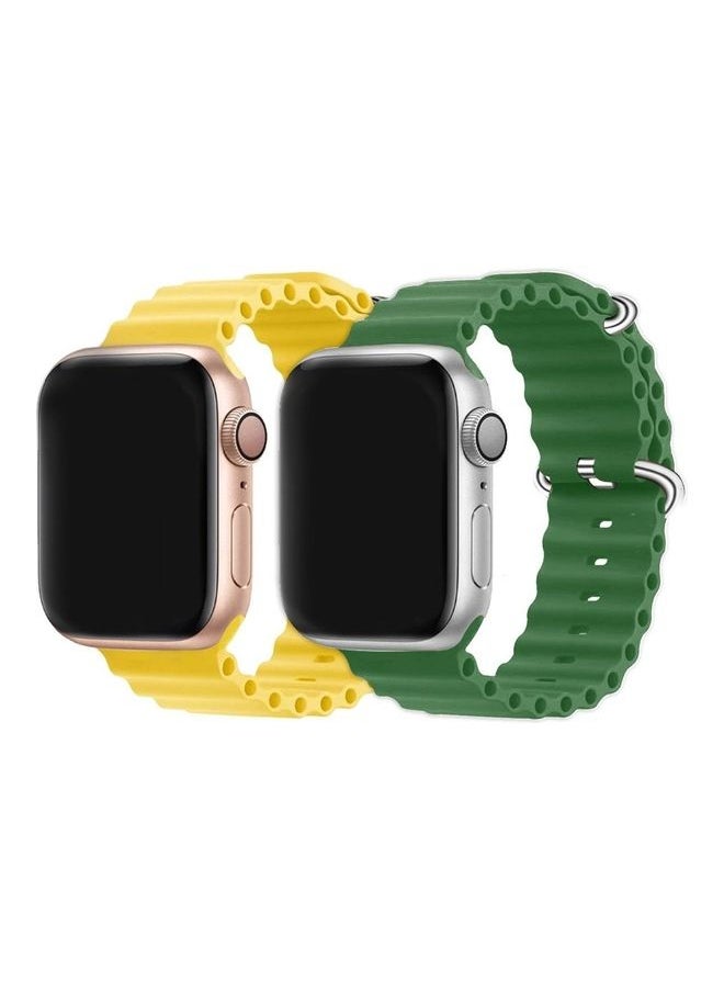 2Pack for Apple Watch Ocean Band 49mm 45mm 44mm 42mm Soft Silicone Loop Strap for iWatch Series Ultra/8/7/SE/6/5/4/3/2/1 Yellow/Green