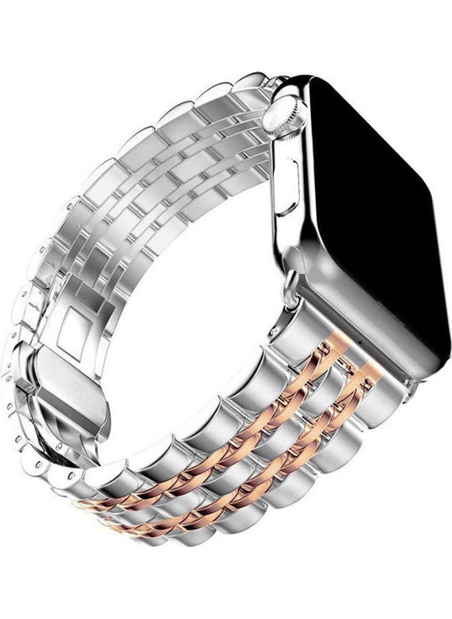 Replacement Band Compatible For Apple Watch 42/44Mm Series 1 2 3 4-Stainless Steel Metal Replacement Smart Watch Strap Bracelet, Silveru0026amp; Pink