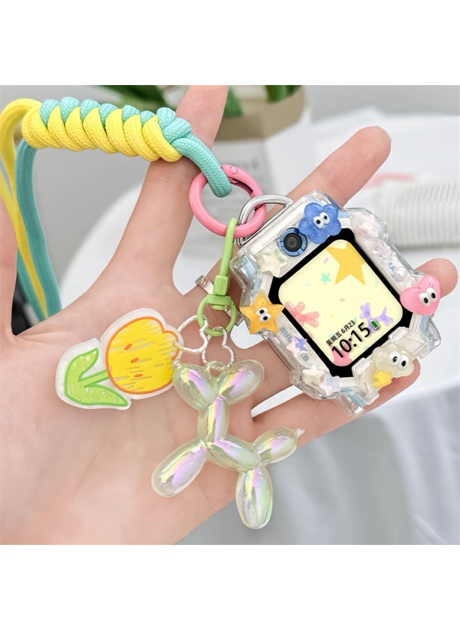 Lanyard Z8 Little Genius 10 Accessories For Children's Phone Watch Z9Z7 Protective Case Hanging Neck Diy Cartoon Z Free Shipping-Color:[set - Green And Yellow] No Buckle Lanyard + Diy Shell + Green Luminous Balloon Dog - Applicable: Little Genius Z5/z/z5q/zq (free Hd Film 3*)