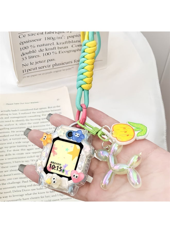 Lanyard Z8 Little Genius 10 Accessories For Children's Phone Watch Z9Z7 Protective Case Hanging Neck Diy Cartoon Z Free Shipping-Color:[set - Green And Yellow] No Buckle Lanyard + Diy Shell + Green Luminous Balloon Dog - Applicable: Little Genius Z5/z/z5q/zq (free Hd Film 3*)