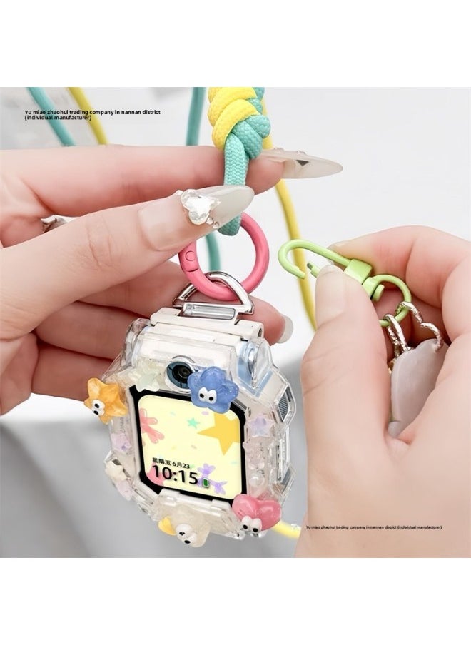 Lanyard Z8 Little Genius 10 Accessories For Children's Phone Watch Z9Z7 Protective Case Hanging Neck Diy Cartoon Z Free Shipping-Color:[set - Green And Yellow] No Buckle Lanyard + Diy Shell + Green Luminous Balloon Dog - Applicable: Little Genius Z5/z/z5q/zq (free Hd Film 3*)