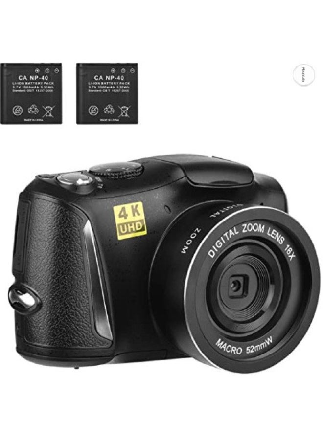 English Product Digital Camera, 4K 48MP Full HD Point And Shooting Camera With 3-inch R6S-Body Color:Black + Battery