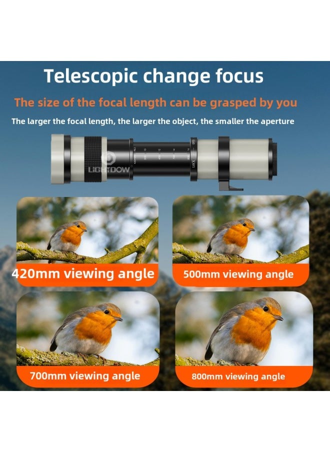 420-800mm F8.3 Manual Lens Tele Zoom Tele SLR Moon Exploration Bird Photography Scenery Made In China-Body Color:White-nikon Mouth