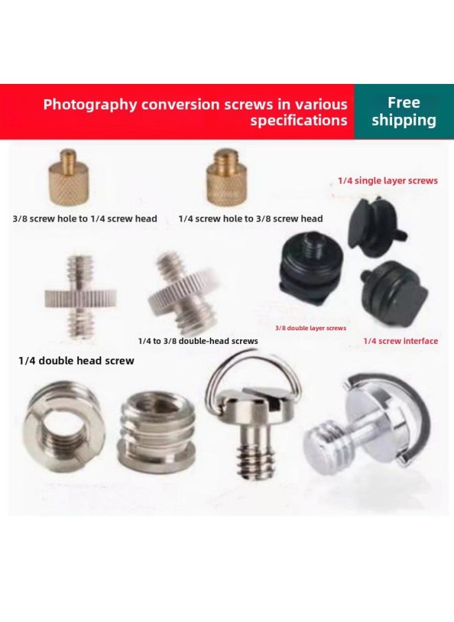 PTZ Base Conversion Screw 1/4 Interchange 3/8 Tripod Foot Nail Camera Quick Mount Plate Screw Lamp Frame Conversion-Body Color:Three-head Hot Shoe + 1/4 Double-layer Screws