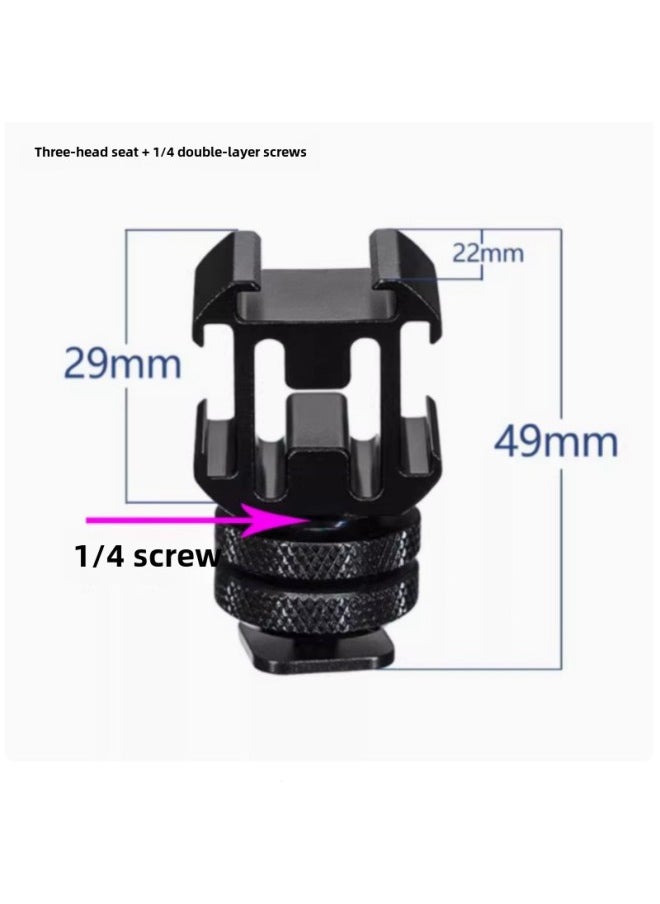 PTZ Base Conversion Screw 1/4 Interchange 3/8 Tripod Foot Nail Camera Quick Mount Plate Screw Lamp Frame Conversion-Body Color:Three-head Hot Shoe + 1/4 Double-layer Screws