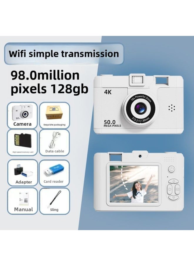 Ccd Camera Hd Dual Camera Student Party Campus Version Photo Travel Digital Camera Birthday Gift-Body Color:M16 Milk Powder White  2-year Warranty-128g Memory Card  Can Take 20k Pictures