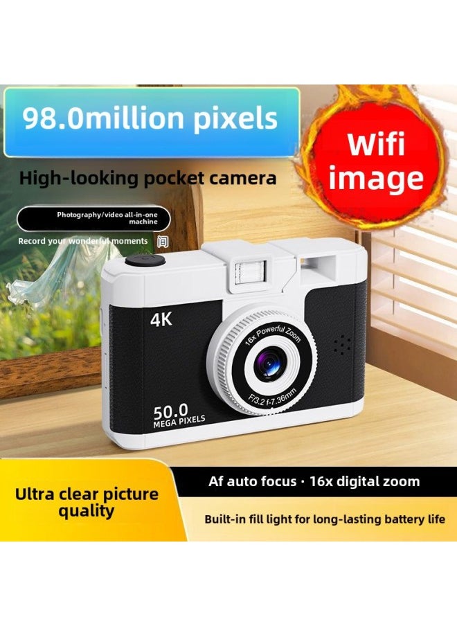 Ccd Camera Hd Dual Camera Student Party Campus Version Photo Travel Digital Camera Birthday Gift-Body Color:M16 Milk Powder White  2-year Warranty-128g Memory Card  Can Take 20k Pictures