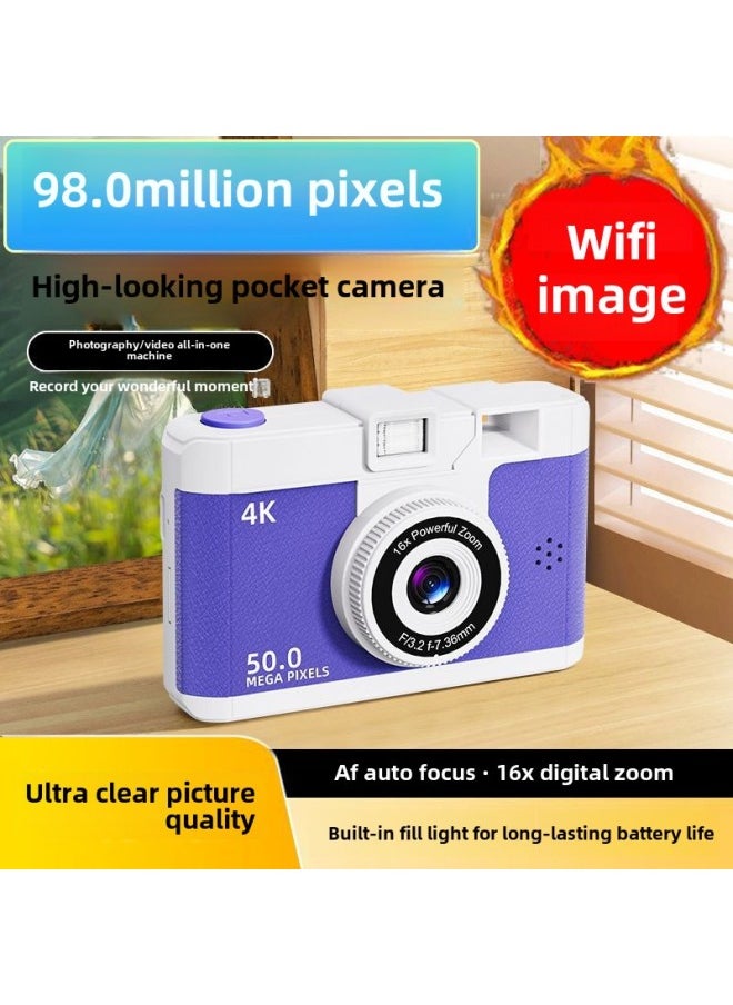 Ccd Camera Hd Dual Camera Student Party Campus Version Photo Travel Digital Camera Birthday Gift-Body Color:M16 Milk Powder White  2-year Warranty-128g Memory Card  Can Take 20k Pictures