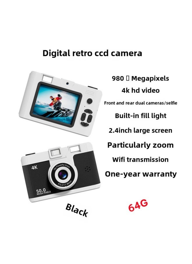2024 HD Dual Camera Wifi Digital Camera Beginner Student Party Camera Digital Travel Card Camera-Body Color:Black/store Manager Recommendation  64g