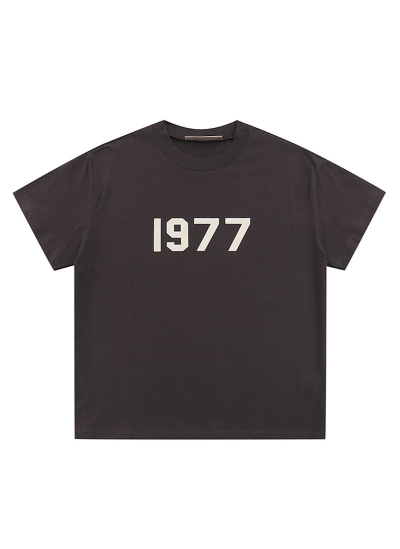 Essentials High Street Style Flocking round Neck Short Sleeve T-Shirt Mens Loose Fit Summer Casual Breathable Antibacterial cyan black