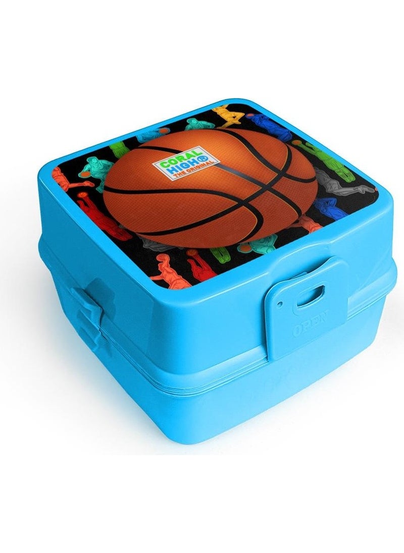 Kids Black Basketball Ball, Four Compartment Lunch Box with Fork and Spoon 32979