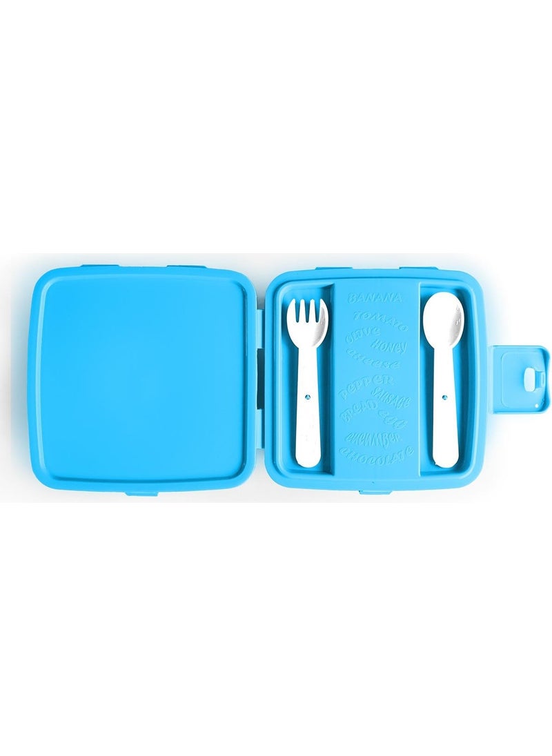 Kids Blue Gray Camouflage Patterned Four Compartment Lunch Box with Fork and Spoon 32986