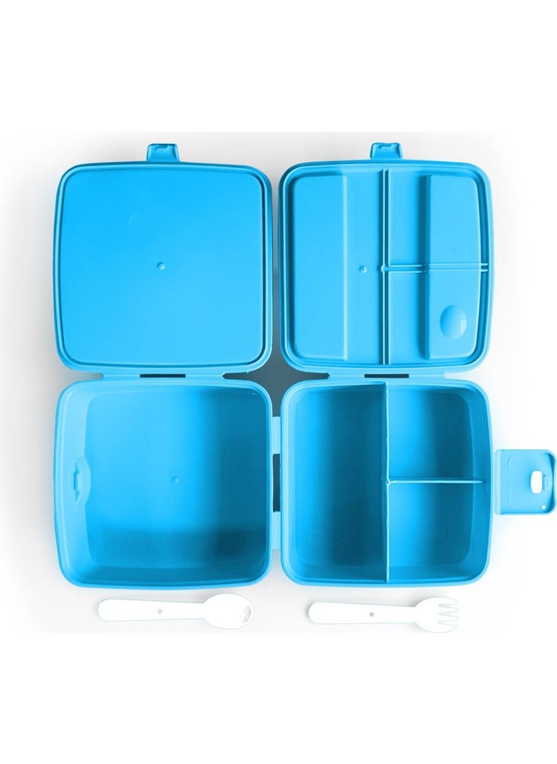 Kids Blue Gray Camouflage Patterned Four Compartment Lunch Box with Fork and Spoon 32986