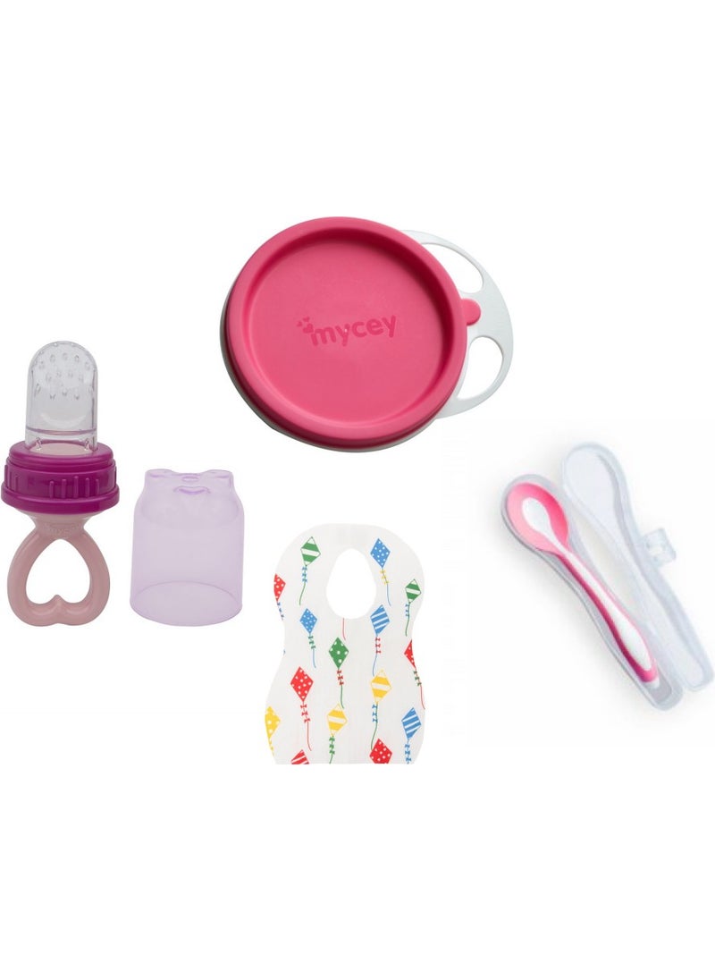 4-Piece Feeding Set (Baby Plate + Baby Spoon + Silicone Fruit Pacifier + Bib)