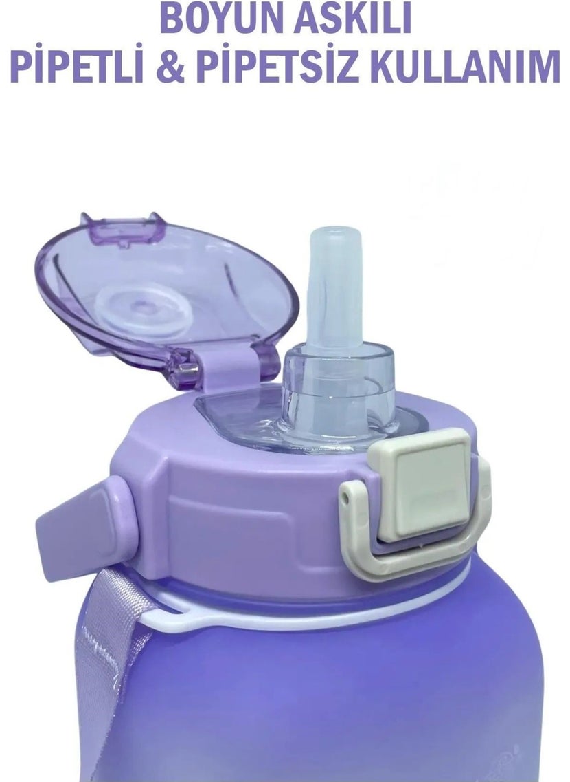 VGN2275-T Purple 1100ML Children's Water Bottle With/Without Straw - With Hanger - - Sticker Gift