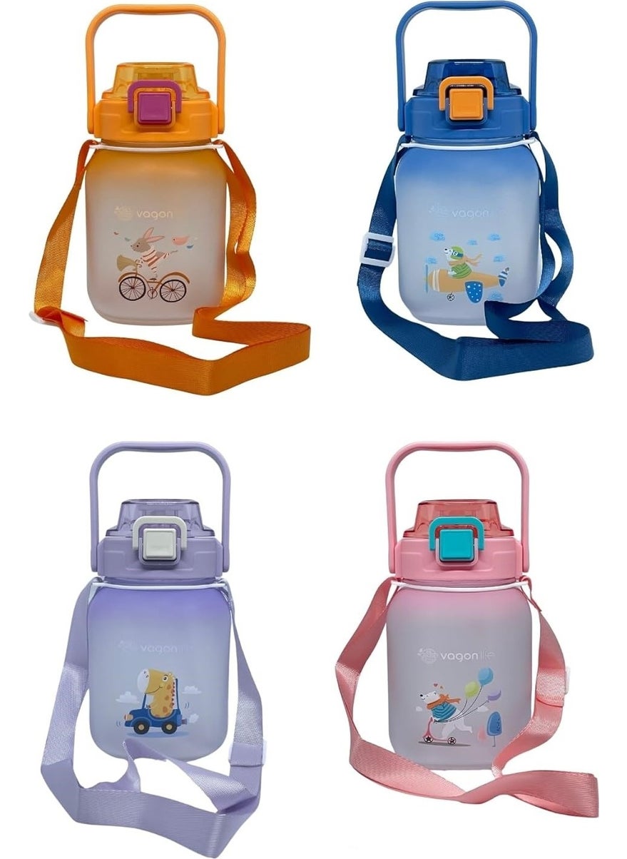 VGN2275-T Purple 1100ML Children's Water Bottle With/Without Straw - With Hanger - - Sticker Gift