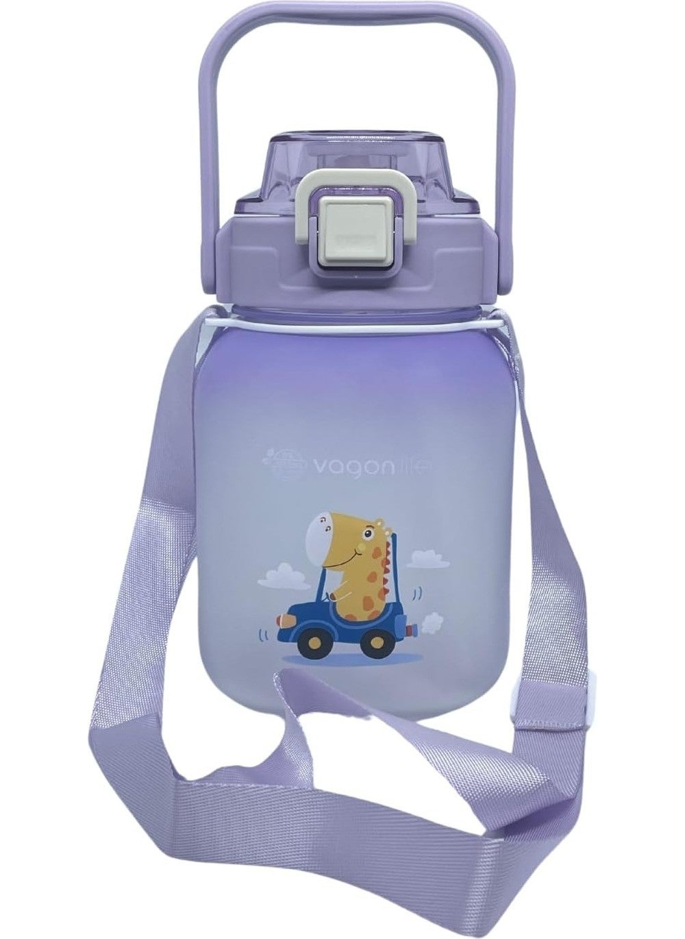 VGN2275-T Purple 1100ML Children's Water Bottle With/Without Straw - With Hanger - - Sticker Gift
