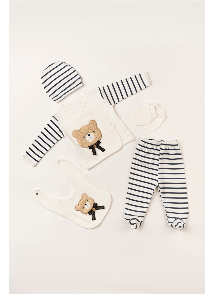 Cotton Teddy Bear Suzene Embroidered 100% Cotton Newborn Clothes 5-Piece Hospital Exit Set Striped