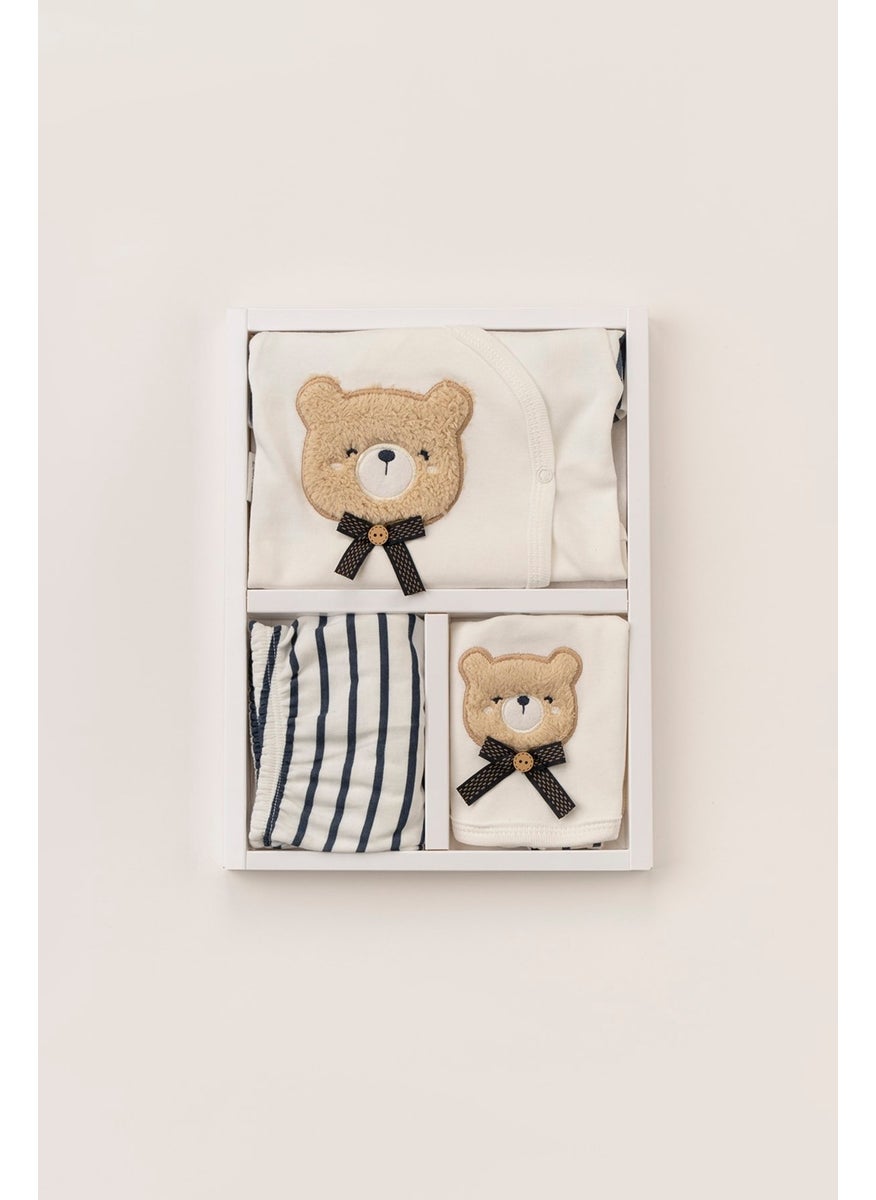 Cotton Teddy Bear Suzene Embroidered 100% Cotton Newborn Clothes 5-Piece Hospital Exit Set Striped
