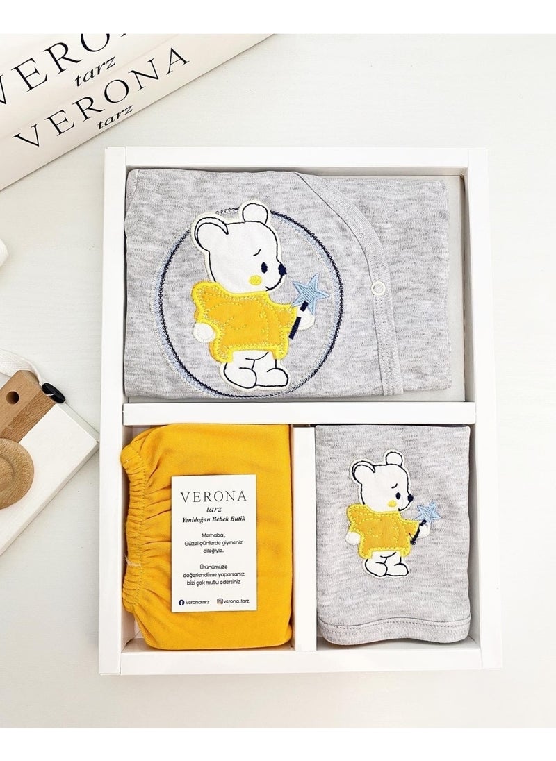 Organic New Season Boxed Starry Bear Baby Boy 5-Piece Hospital Discharge Set Newborn Outfit 5 Pieces