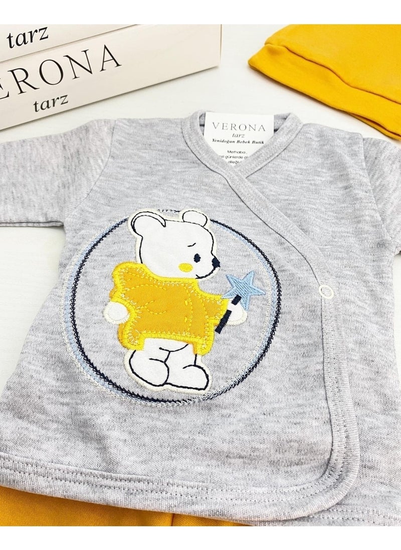 Organic New Season Boxed Starry Bear Baby Boy 5-Piece Hospital Discharge Set Newborn Outfit 5 Pieces