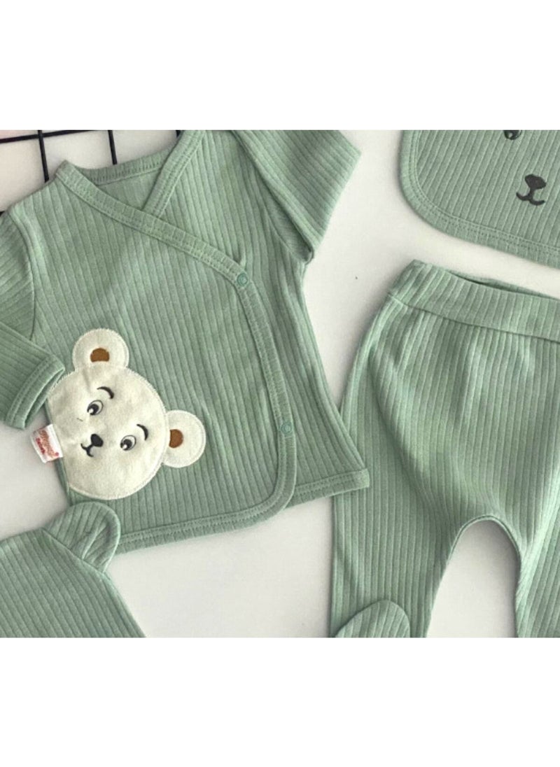 Printed Teddy Bear Embroidered Pattern 5 Piece Baby Set Woven Kids and Baby Product Casual/Daily 5 Pieces