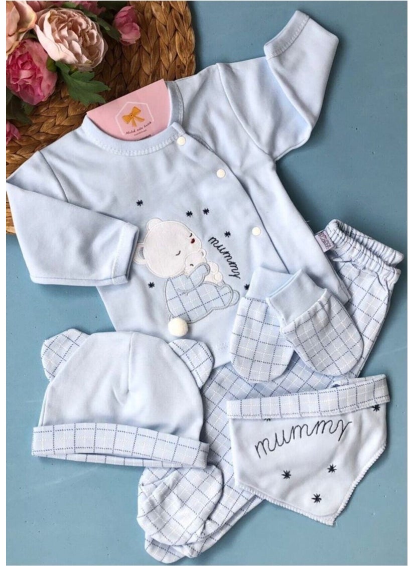 5-Piece Baby Blue 5-Piece Hospital Release Newborn Set 1002373 Woven Cotton 5 Pieces Not Available