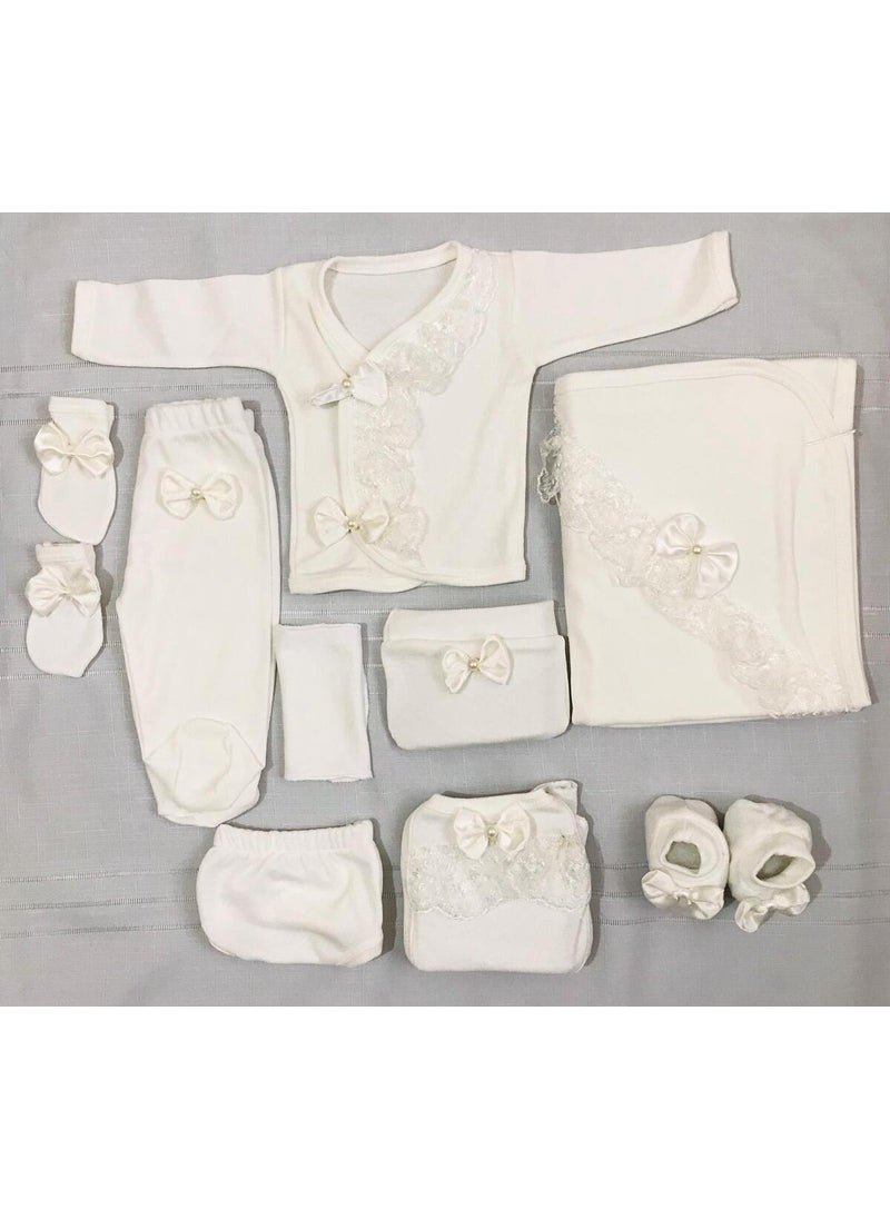 Ecru Hospital Exit 10 Pack Lace Detailed Bow Cotton Gift 10 Pack Cotton One Size 10 Pack