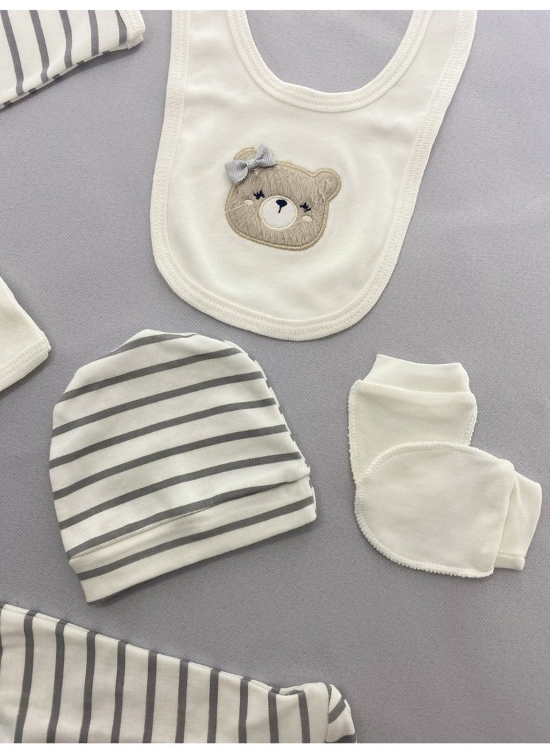 Knitted Suzene Embroidered Girl Luxury Newborn Hospital Discharge Bodysuit Set Maternity Striped Daily Organic Ecru