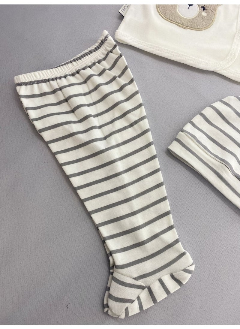 Knitted Suzene Embroidered Girl Luxury Newborn Hospital Discharge Bodysuit Set Maternity Striped Daily Organic Ecru